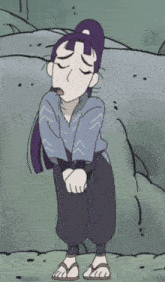 a cartoon character with a purple hair and a purple shirt