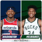 a washington wizards player and a milwaukee bucks player are shown