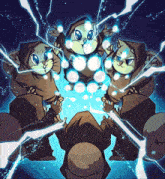 a cartoon of a group of squirrels with lightning coming out of them