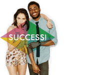 a man and a woman are standing next to each other with the word success written on the bottom