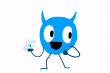 a cartoon drawing of a blue monster with horns holding a light bulb