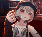 a girl wearing headphones and a necklace with a cross on her neck