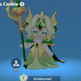 a cartoon character is holding a cane in a video game called cookie run .