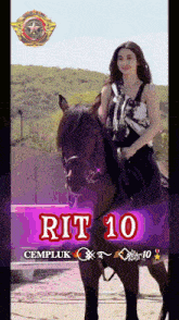 a woman riding a horse with the number 10 on the bottom