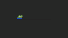 a pixel art of a green frog with a sad face on a black background