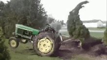tractor pulling pulling tree gardener hit