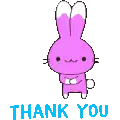 a purple bunny is standing next to the words `` thank you '' .