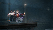a person is standing on a table holding a sword