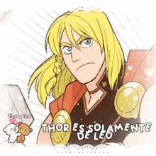 a cartoon of a man with the words thor es solamente de leo below him