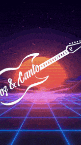 a logo for oz & canto productions with a guitar in the foreground