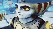a close up of a cartoon character 's face with the letter o on his chest
