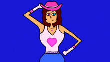 a cartoon of a girl wearing a pink hat
