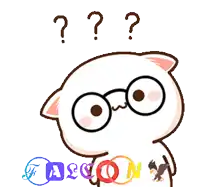 a cartoon cat wearing glasses has a question mark above his head