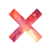 a red and purple cross with a cloudy sky in the background