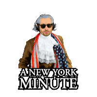 a new york minute sticker with a man in a costume