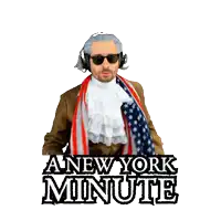 a new york minute sticker with a man in a costume