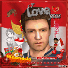 a picture of a man with the words love you on top
