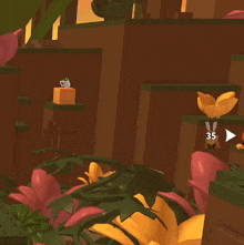 a cartoon rabbit is sitting on a shelf in a jungle