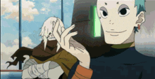 a cartoon character giving a peace sign with his hand