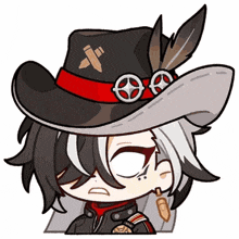 a cartoon character with a cowboy hat and feathers