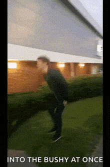 a blurry picture of a person with the words into the bushy at once below