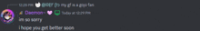 a screenshot of a discord conversation between daemon and a fan