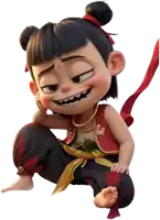 a cartoon character wearing a red vest and black pants has a yellow belt around his waist