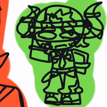a drawing of a cartoon character with horns on his head