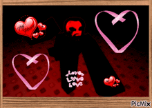 a picture of a man with hearts and the words love love love