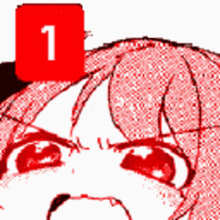 a drawing of a girl with a red square with the number one on it