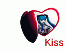 a picture of a tomato and a girl with the word kiss underneath them