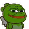 a green frog with wings is smiling and making a face .