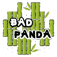 the word panda is on a white background with green bamboo sticks