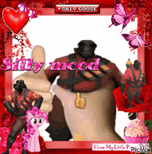 a picture of a silly goose giving a thumbs up with pink butterflies