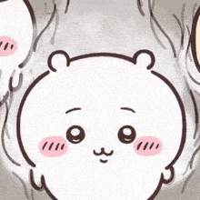 a cartoon drawing of a white bear with a pink cheek