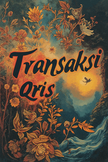 a painting with flowers and the words " transaksi qris " on it