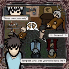 a screenshot of a video game that says " stares unexpressively " on it