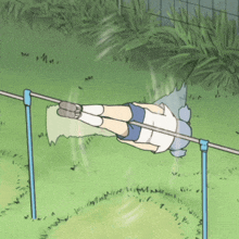 a cartoon drawing of a person doing exercises on a bar