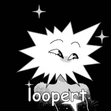 a black and white drawing of a person with the word loopert written on it