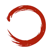 a red circle on a white background has a brush stroke on it