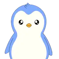 a blue and white penguin holding a sign that says thank you