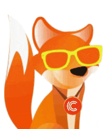 a fox wearing sunglasses and a necklace with the letter c on it