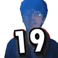 a pixelated image of a man wearing glasses and the number 19