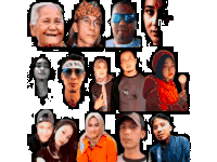 a group of people with one wearing a headband that says ' audi '