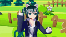 a cartoon girl with a cat ear and headphones