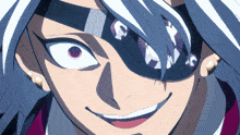 a close up of a cartoon character with a mask on his face
