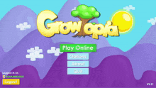 a screenshot of a game called growtopia with options about and quit buttons
