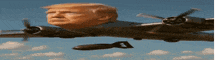 a plane with donald trump 's head on it and a bomb coming out of it