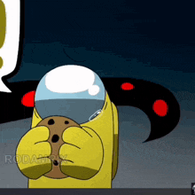 a cartoon character holding a cookie with a speech bubble that says rodamix