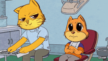 a cartoon of a cat sitting in a chair next to another cat